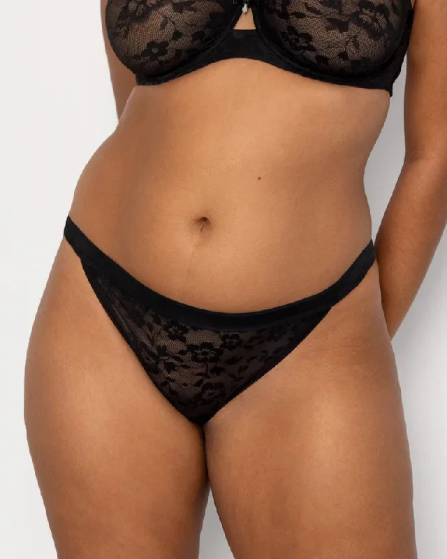 Curvy Couture No Slow Black Hue Lace String Bikini Panty 1382