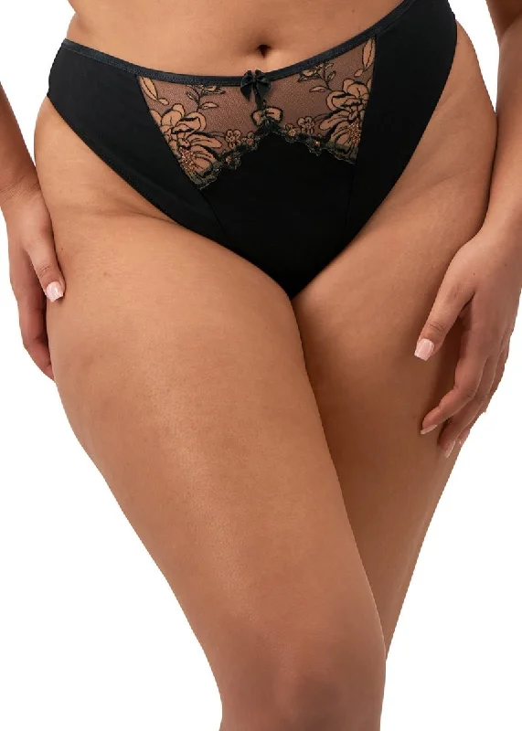 Elomi Teagan Black Almond Thong Panty 302670