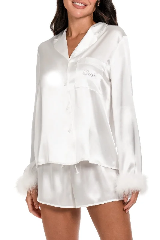 In Bloom Sleepwear Zayla Ivory Bridal Satin Long Sleeves & Shorts PJ Set ZAY040