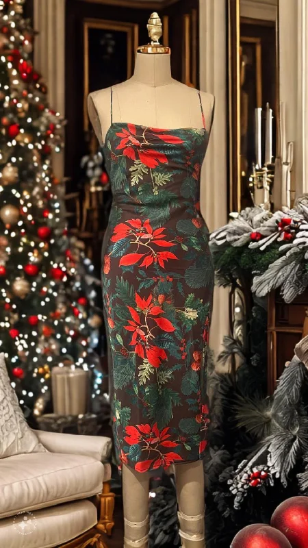 Kilo Brava Lingerie Green and Red Print Cowl Neck Midi Night Gown 16108