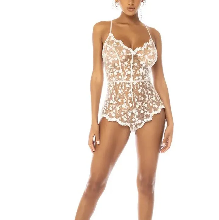 Mapale Lingerie White Star Sheer Romper 7543