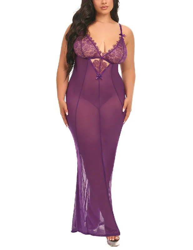 Oh La La Cheri Lingerie Katana Imperial Purple Plus Size Gown 76-12046X