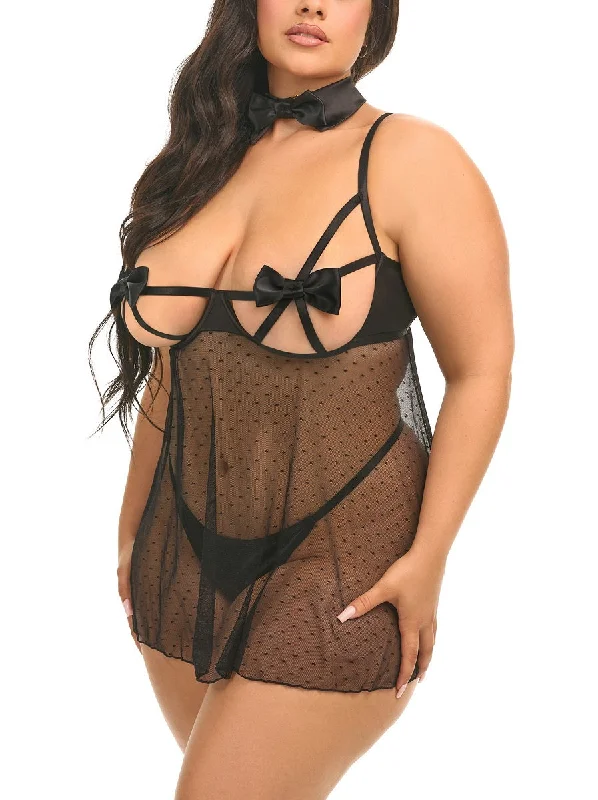 Oh La La Cheri Lingerie Kimia Black Plus Size Babydoll Dress 72-12034X