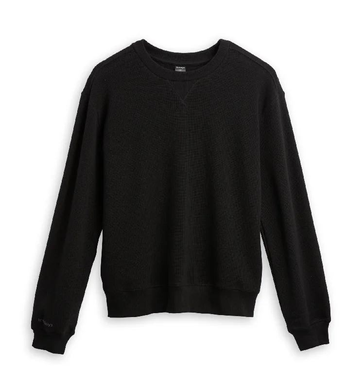 Organic Cotton Waffle Long Sleeve Crew - Black