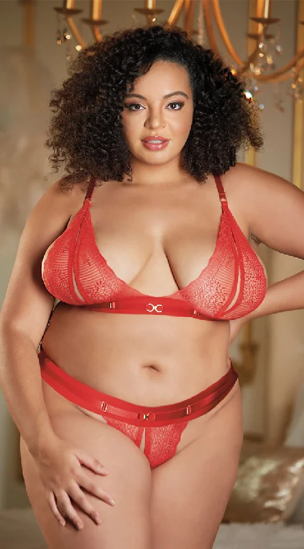 Plus Size Eyes on the Prize Crotchless Bralette Set