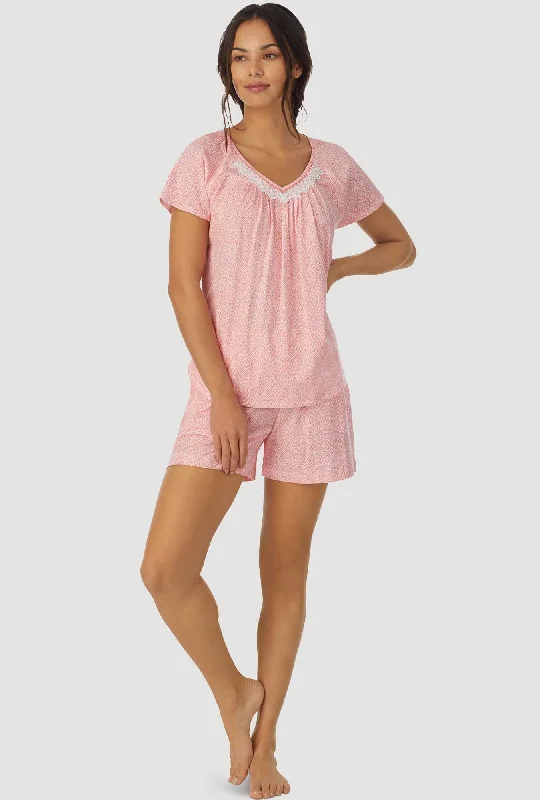 Coral Geo Cap Sleeve Shortie PJ Set