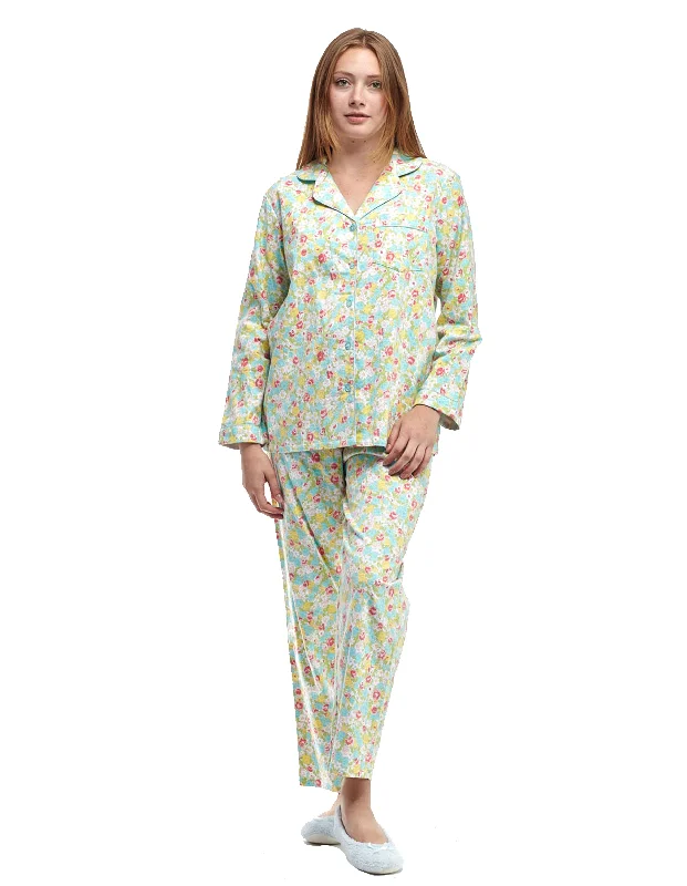 La Cera Long Sleeve Floral Flannel Pajama Set