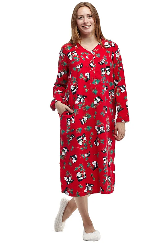 La Cera Panda Print Flannel Nightshirt