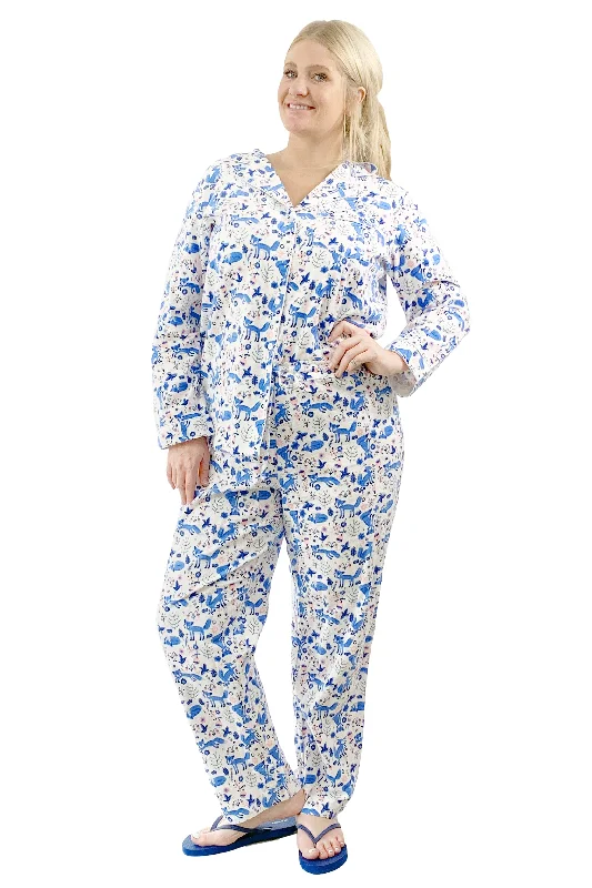 Plus Size Blue Fox Flannel Pajama Set