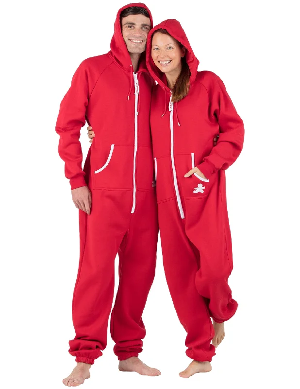 Red & White Adult Footless Hoodie Onesie