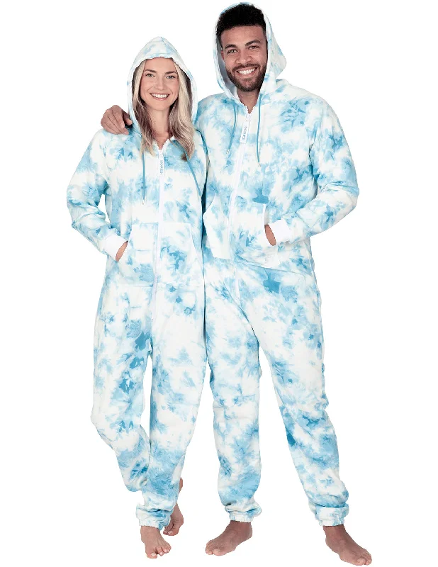 Tie Dye Blue Adult Footless Hoodie Onesie